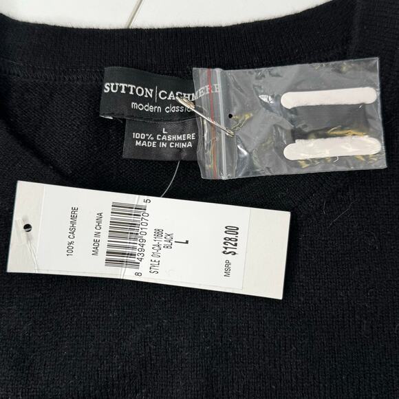 NEW Sutton Studio Black Crew Neck Sweater Womens Large 100% Cashmere - Picture 2 of 6